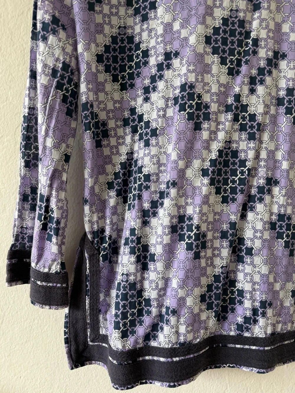Tory Burch Lightweight Cotton Purple Geometric Chain Logo Print Tunic Top